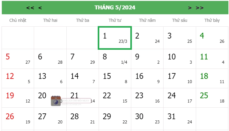 Lịch âm 1/5 - Âm lịch hôm nay 1/5 chính xác nhất - lịch vạn niên 1/5/2024