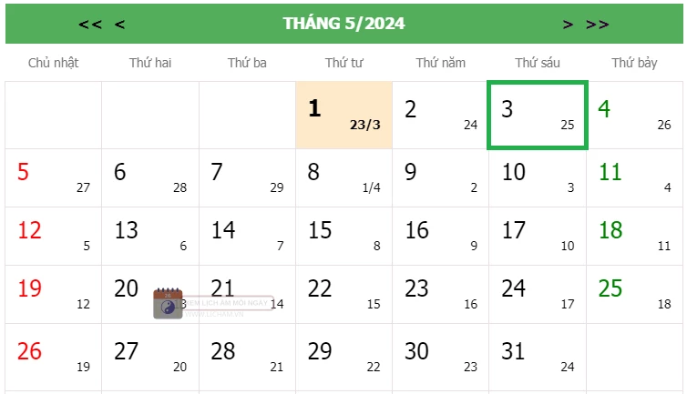 Lịch âm 3/5 - Âm lịch hôm nay 3/5 chính xác nhất - lịch vạn niên 3/5/2024